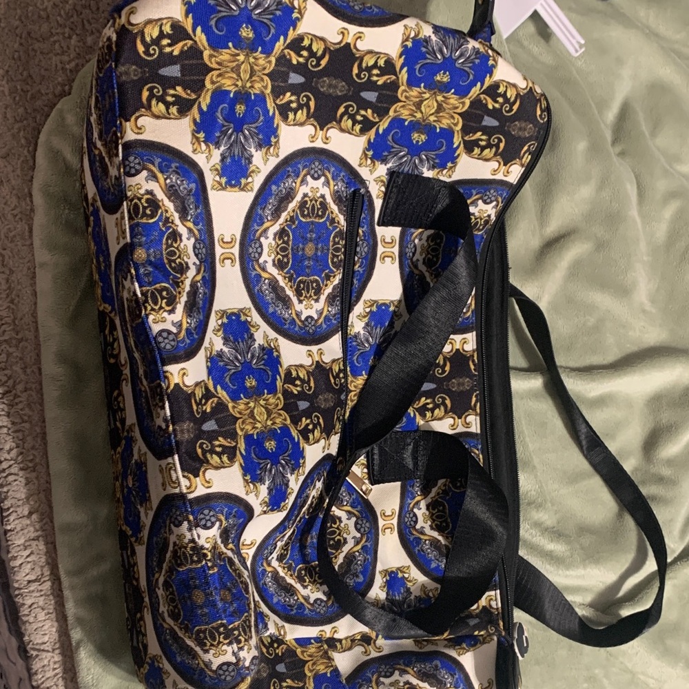 Alice + Olivia Blue and Gold Patterned Travel Bag